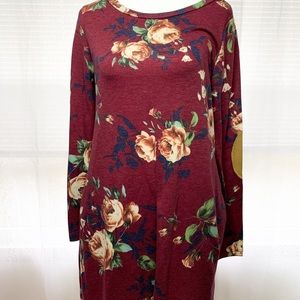 Viamor Floral and Maroon Dress with Elbow Patch